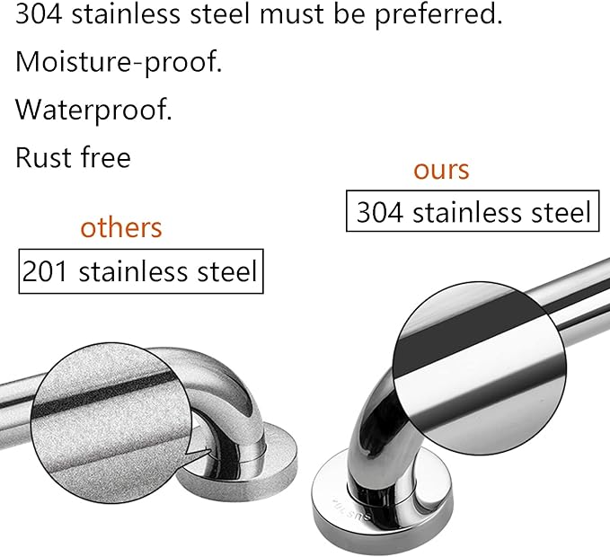 Shower Grab Bar, 2 Pack 12 Inch Bathroom Grab Bar, 1.25" Diameter 304 Stainless Steel Anti-Slip Grab Bars for Bathtubs and Showers, Handicap Shower Grab Bar for Seniors Elderly