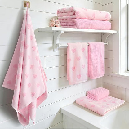 VOOVA & MOVAS Valentines Day Hand Towels 4-Pack, 100% Soft Cotton 18x28 Inch Hand Towels with Decorative Jacquard Heart,Baby Pink