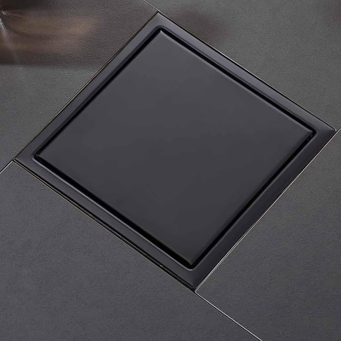 4 Inch Square Shower Floor Drain, Shower Drain Kit with Flange and 2 in 1 Tile-Insert Cover, Square Shower Drain, SUS 304 Stainless Steel Floor Drain,Matte Black