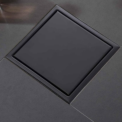 4 Inch Square Shower Floor Drain, Shower Drain Kit with Flange and 2 in 1 Tile-Insert Cover, Square Shower Drain, SUS 304 Stainless Steel Floor Drain,Matte Black