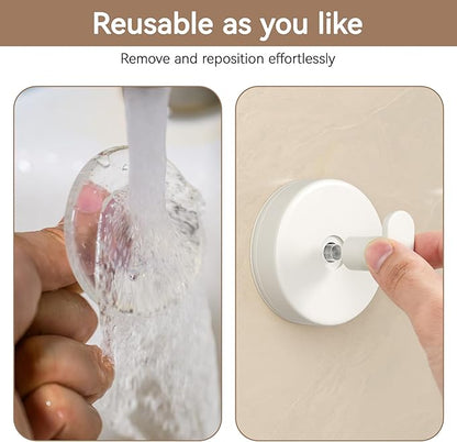 Suction Cup Hooks for Shower: 15 LB Strong Wall Hanger for Bathroom, Front door, Glass, Window, RV, Holder for Towel, Christmas Wreath, Coat, Loofah, Waterproof & Reusable, Cream White 10-Pack