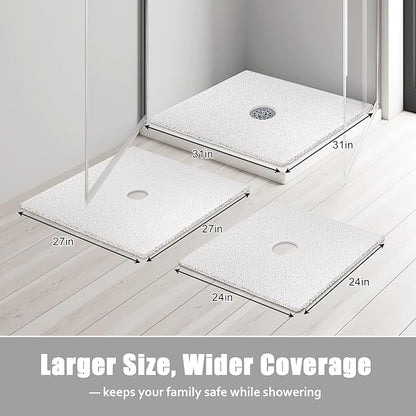 Square Shower Mat Non Slip: 27x27 Inch Extra Large Shower Floor Mat with Drain Hole in Middle - Soft PVC Loofah Bath Mat for Shower - Anti Slip Shower Stall Mat for Elderly and Kids