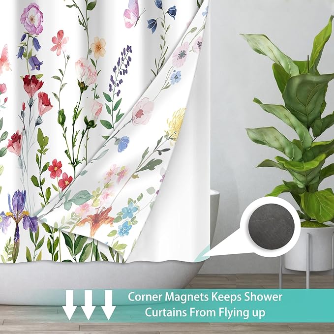 No Hook Shower Curtain Set with Snap in Fabric Liner for Bathroom,with See Through Top Window,Double Shower Curtain with Detachable Liner Replacement,Machine Washable,Garden,71"x 74"
