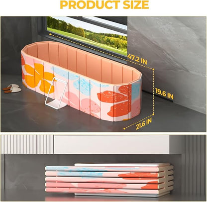 Portable Bathtub for Adults 47" Large Foldable No-Installation Soaking Tub for Shower Stall, Collapsible Standing Plunge Bath with Lid, 5-Layer Insulated Liner, Fast Drain (Pink, 47.2"×21.6"×19.6")