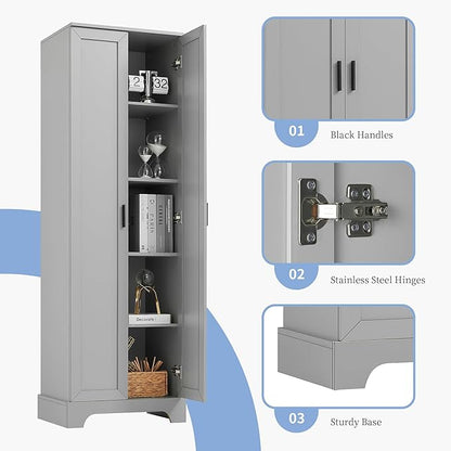 Favfurish 70" Tall Bathroom Storage Cabinet with Doors,Modern Linen Cabinets w/Adjustable Shelves & Anti-Tipping Device,Easy Assembly,Freestanding Organizer for Dining Room,Kitchen,Office,Grey