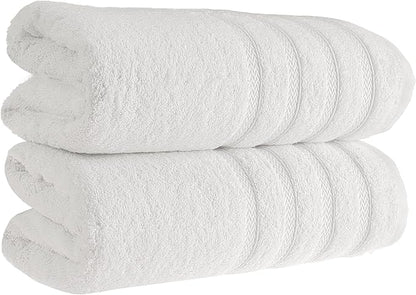 HALLEY Turkish 2 Pack Premium Bath Towels (2 Pieces) 650 GSM Highly Absorbent Super Soft 100% Cotton - 2 Bath Towels (White)