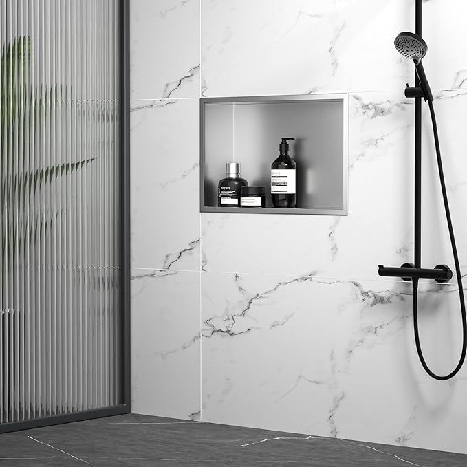 Stainless Steel Shower Niche 18" X 12" Brushed No Tile Needed Niche Shower Recessed Wall Horizontal Niches for Bathroom Storage Over Mount Installation