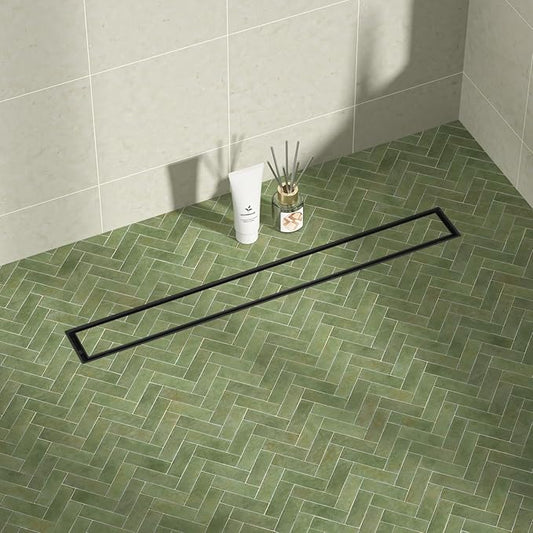 Linear Shower Drain 24", Matte Black Floor Drain with Tiled Insert Grate & Hair Strainer, 304 Stainless Steel Bathroom 2-in-1 Tiled in Drain, CUPC Certified (Matte Black, 24'')