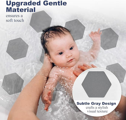 28 PCS Shower Floor Non Slip Stickers with Strong Adhesive, Invisible & Durable Anti Slip Shower Stickers with Scraper for Bath Tub, Pools and Stairs(Grey,Hexagon)
