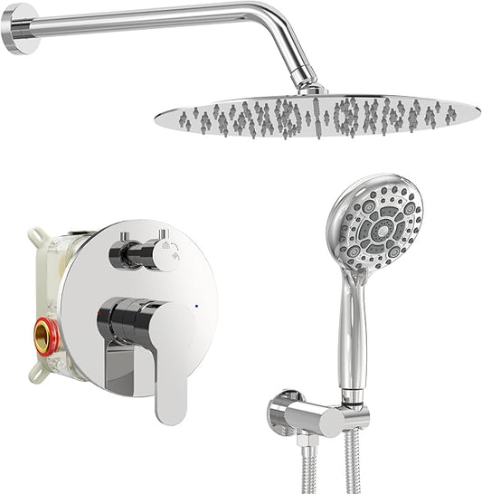 SR SUN RISE Shower Faucet - 12 Inch Multifunctional High Pressure Shower Head System with Handheld Shower Head Fixtures - Valve Included - Polished Chrome