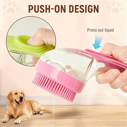 Pet Bath Brush 2 in 1 Dog Shampoo Brush with Built-in Shampoo Dispenser for Long Short Haired Dogs Cats Bubble Maker for Bathing Grooming (Green)