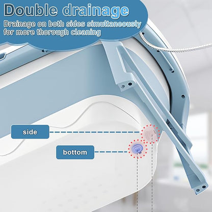 56" Portable Bathtub for Adult, No Installation, Foldable Tub for Shower, Folding Collapsible Bathtub Soaking Tub for Bathroom, Ergonomically Designed for The Ultimate Relaxing Soaking Bath Blue