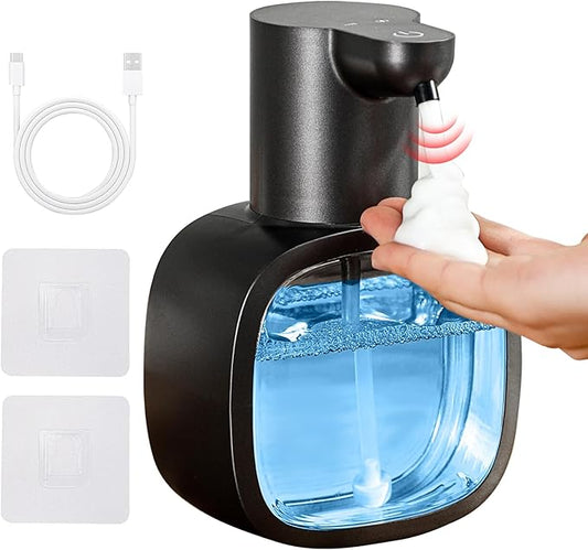 Automatic Foaming Soap Dispenser, 17oz/500ml Touchless Rechargeable with 4-Level Adjustable & IPX5 Waterproof - Level Display for Wall/Tabletop Use in Bathroom, Kitchen, Black
