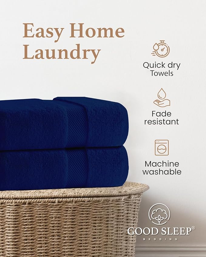 100% Cotton Bath Towels, Pack of 2 Towels for Bathroom, Luxury 700 GSM Bath Towel, Highly Absorbent Bathroom Towel Set, 30 x 60 Inches Large Bath Towels, Super Soft & Quick Dry Towel Set, Navy Blue