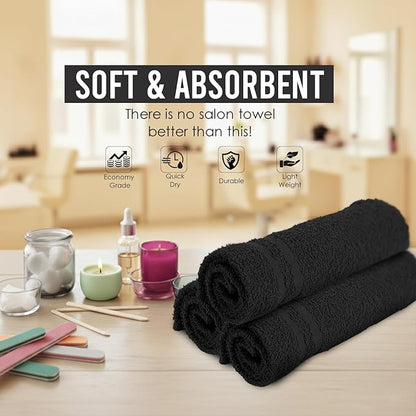 24 Pack Black Hand Towels 100% Cotton Spa Towels – 16x27 inches Highly Absorbable Facial, Gym, Hair, Face, Bulk Small Towels (Not Bleach Proof)