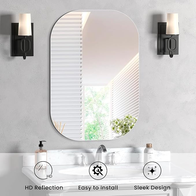 VASUHOME Frameless Bathroom Mirror, 24 x 36 Inch Wall Vanity Mirror, Large Wall Mounted Mirrors for Bathroom, Living Room, Bedroom