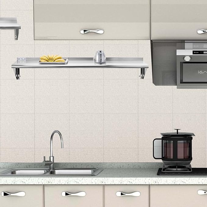 Hally Stainless Steel Shelf 12 x 72 Inches 345 lb, NSF Commercial Wall Mount Floating Shelving for Restaurant, Kitchen, Home and Hotel