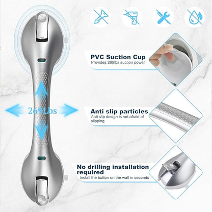 Suction Grab Bars for Bathtubs and Showers, Heavy Duty Shower Handle Removable Shower Handrails for Kids, Bathroom Safety Grip Waterproof(Silver)