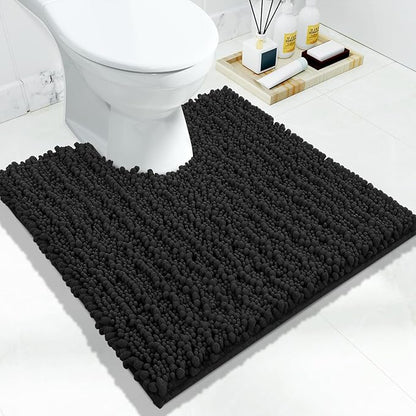 Yimobra Toilet Rug U Shaped Washable 24x24 Inch - Ultra Soft Absorbent Chenille Bath Rugs for Toilet, Quick Dry & Machine Washable, Non Slip Contour Bathroom Mat, Black