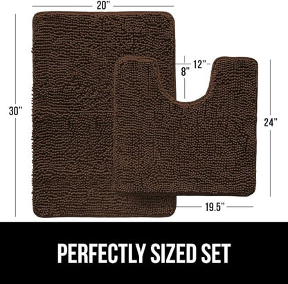 GORILLA GRIP Bathroom Rug Sets, Soft Chenille 2 Piece Area Rugs Set, Toilet Base Mat and 30x20 Carpet, Absorbent Microfiber Washable Mats Dry Quickly, Home Decor and Bath Room Accessories, Brown