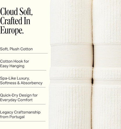 Preston Lane Douro Hand Towel Set – 2 Pack Luxury Cotton Towels, Ultra Soft & Absorbent, Quick-Dry Spa-Quality Bathroom Towels, Made in Portugal, Alabaster