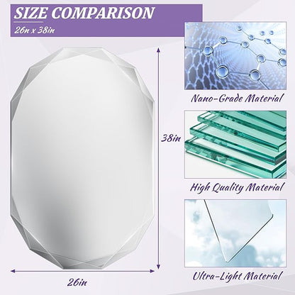 Bathroom Mirror for Wall, 26" x 38" Oval Bathroom Vanity Mirror, Beveled Edge Frameless Wall Mount Vanity, Wall Decorative Irregular Beveled Edge Mirror