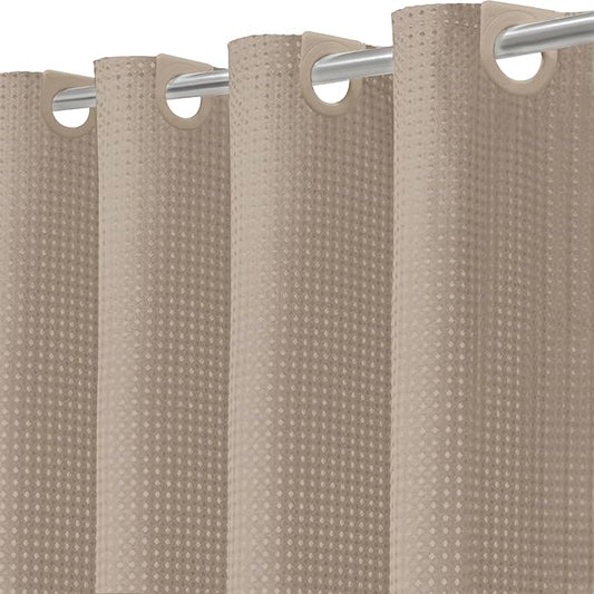 Inhousolu No Hook Waffle Weave Shower Curtain with Removable Snap in Fabric Liner Set for Bathroom, 230 GSM Heavy Duty Weighted Hem, Water Repellent Washable Bath Curtains, 72 x 84 Inch, Beige