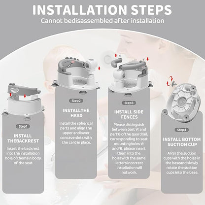 TPN Baby Bath Seat for Babies 6 Months & Up, Non-Slip Toddler Bath Seat with 5 PCS Waterproof Emoji Stickers, Portable Infant Bath Seat for Baby(Grey)