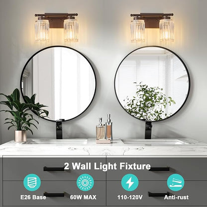 2 Light Bathroom Light Fixtures Modern ORB 12 Inch Vanity Lights for Bathroom Lighting Fixtures Over Mirror with Thickened Glass Shade for Cabinet Mirror Bedroom Hallway