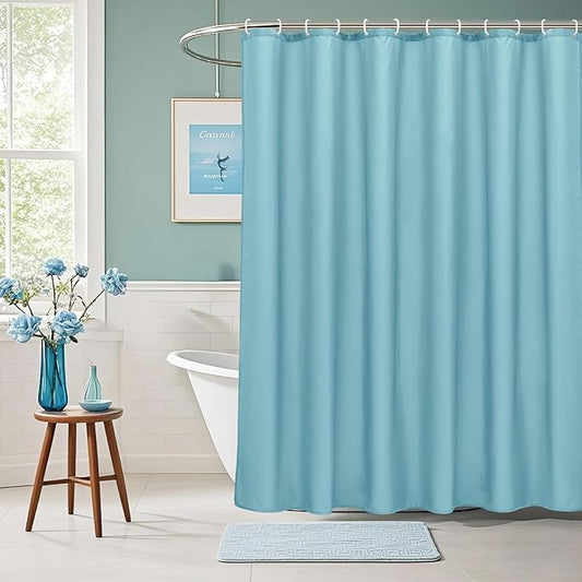 AooHome 72x96 inch Fabric Shower Curtain Liner, Waterproof Extra Long Bathroom Curtain for Hotel with Hooks, Weighted Hem, Blue