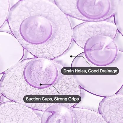 WELTRXE Pebbles Bath Mat Oval Non-Slip Bathtub Mat with Suction Cups, Drain Holes for Bathroom Showers, Tub, Machine Washable, BPA, Latex Free Safe Shower Mats, 27 x 14 Inch, Purple