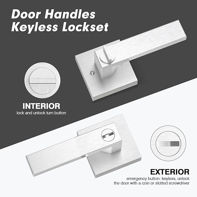 Privacy Interior Door Handle, 6 Pack Heavy Duty Door Lever for Bathroom & Bedroom Privacy Door Lock Handle Keyless Door Knobs in Satin Nickel for Right & Left Sided Doors