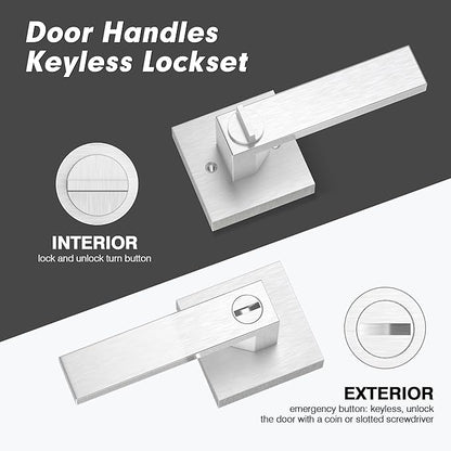 Privacy Interior Door Handle, 6 Pack Heavy Duty Door Lever for Bathroom & Bedroom Privacy Door Lock Handle Keyless Door Knobs in Satin Nickel for Right & Left Sided Doors