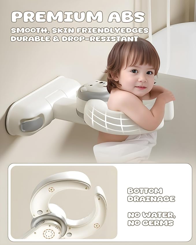 Adjustable Baby Bath Stand with Strong Suction Cups – Foldable Shower Support Seat for Babies 6 Months & Up, No-Drill ABS Plastic with Drain Holes, Safe & Stable Toddler Bath Helper