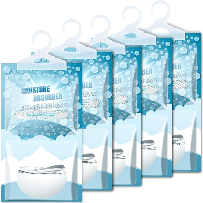 Moisture Absorbers Packets - Hanging Moisture Absorbers Dehumidifier Bags for Closet Bathroom Kitchen, Fragrance Free Humidity Absorber Packs, Removes Moisture & Odors, 5 Pack