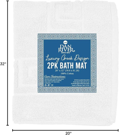 DAN RIVER Greek Cotton Bath Mats Set of 2 – Not a Bathroom Rug, Ultra Soft, Highly Absorbent & Machine Washable Bath Mat Towel for Bathroom Floor Mat – Durable, Quick-Dry, 21x34 Inches, White