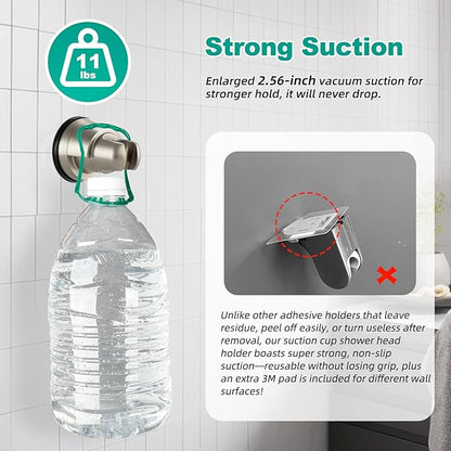 Hibbent Vacuum Suction Cup Shower Head Holder, Removable Shower Head Bracket, Height Adjustable Wall Mount ABS Plastic Suction Holder for Handheld Showerhead, Brushed Nickel