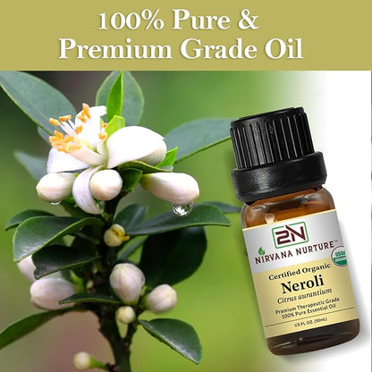 Neroli Essential Oil USDA Certified Organic, 100% Pure Natural Premium Grade, Undiluted- Aromatherapy Diffuser for Calm and Relaxation, Skin Care, Hair Care