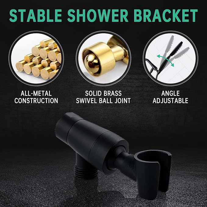All Metal Hand Held Shower Head with 70 Inches Hose and Holder, Made with Stainless Steel and Brass, High Pressure Handheld Showerhead, Adjustable Bracket，Extra Long Flexible Hose (Matte Black)