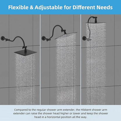 Hibbent All Metal Upgraded 18'' Shower Head Extension Arm, Shower Arm with Flange, Solid Brass Flexible Height & Angle Adjustable Shower Extender with Lock Joint, Universal Connection, Matte Black