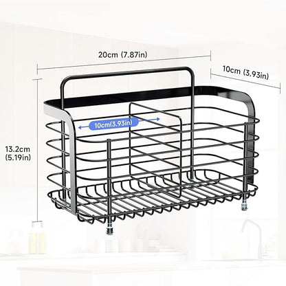 Black Kitchen Sink Caddy Organzier, Sponge Holder for Kitchen Sink, Metal High Brush Holder, Dish Sponge Holder Basket for Sponges, Scrubbers, Dish Soap Bottles Wall Mounted/Countertop