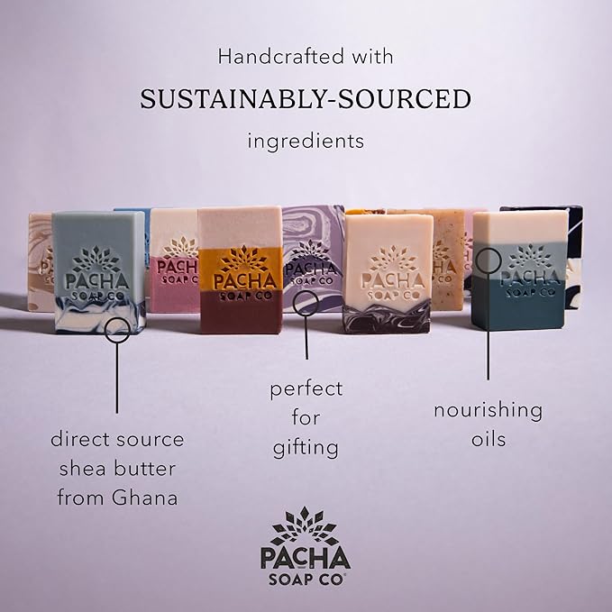 Pacha Soap Co. Bar Soap, Pacha Peaces Calm Bundle - Essential Oil All Natural Handcrafted Soap Sampler, Body, Face, and Hand Wash, Moisturizing and Cleansing Healthy Handmade Bar Soap 2-pack