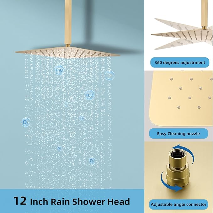 Shower System 12 Inches Rainfall Shower System Shower Head System for Bathroom 3 function shower system set Shower Faucet Rough-in Valve