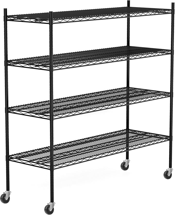 2560LBS Storage Shelves 59"W Metal Shelving Unit 4 Tier Wire Shelving Commercial Adjustable Garage Shelving Heavy Duty for Storage Rack for Pantry, Garage, Kitchen, 59" W x 19.5" D x 62.3" H