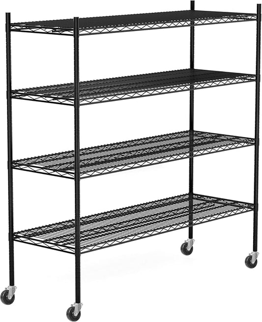 2560LBS Storage Shelves 59"W Metal Shelving Unit 4 Tier Wire Shelving Commercial Adjustable Garage Shelving Heavy Duty for Storage Rack for Pantry, Garage, Kitchen, 59" W x 19.5" D x 62.3" H