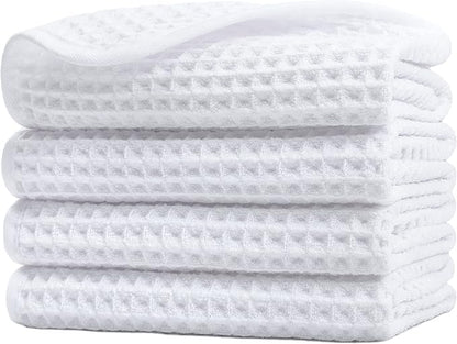 POLYTE 430 GSM Microfiber Lint Free Washcloth Face Towel, 13 x 13 in, 4 Pack (Waffle Weave)