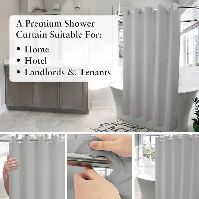 River Dream Extra Long No Hook Grey Shower Curtain or Liner Soft Microfiber - 84" Length Fabric Shower Curtain Liner Set, Machine Washable & Water Repellent, Gray, 71x86