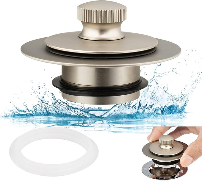 Artiwell Universal Lift and Turn Bath Drain Stopper and Cover, Bathtub Drain Stopper, Replaces Lift and Turn, Tip-Toe and Trip Lever drains for Tub, EZ Installation and Clearing (Brushed Nickel)
