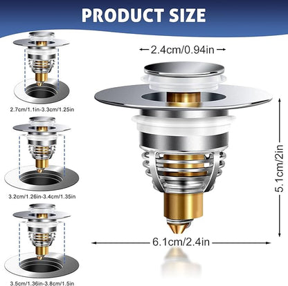 AURUZA 2 Pack Universal Bathroom Sink Stopper, Strainer for 1.1-1.5 Inch Bullet Core Push Type Basin Pop Up Drain Filter,Bathtub Converter with Anti Clogging Basket Hair Catcher