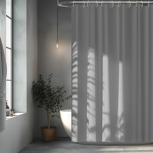 Light Grey Fabric Shower Curtain Liner with 3 Large Magnets, 72 x 72 inch Waterproof Cloth Shower Liner Washable, Neutral Gray Bathroom Shower Curtain for Hotel